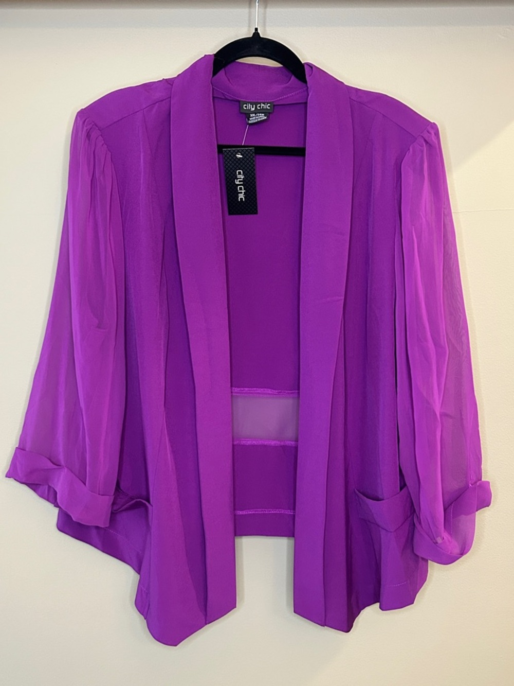 City Chic Purple Blazer Lightweight Open-Front Design